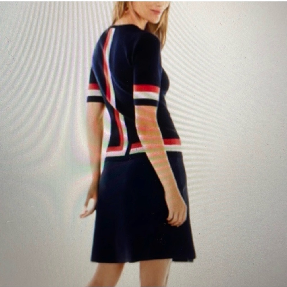 NWT CAbi Dame Navy A-Line Skirt, St John Knit Style, Matching Top Also Available